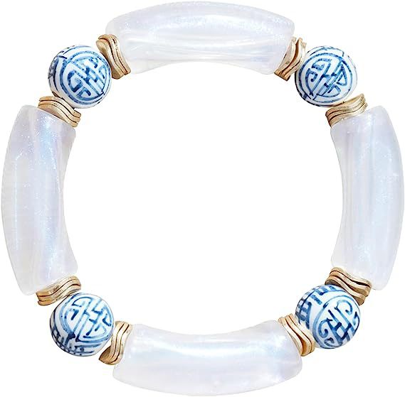 Colorful Acrylic Bead Elastic Cord Bracelet Summer Beach Women's Stacked Thick Bamboo Tube Bracelet Friendship Bracelet Jewelry