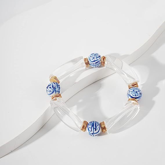 Colorful Acrylic Bead Elastic Cord Bracelet Summer Beach Women's Stacked Thick Bamboo Tube Bracelet Friendship Bracelet Jewelry