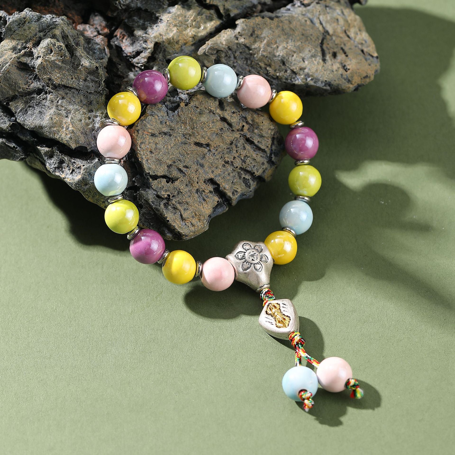 Temple Beijing Yonghe Same Style Incense Ash Glazed Ceramic Buddha Bead Bracelet Six-Word Mantra dy Live Streaming Manufacturer Wholesale