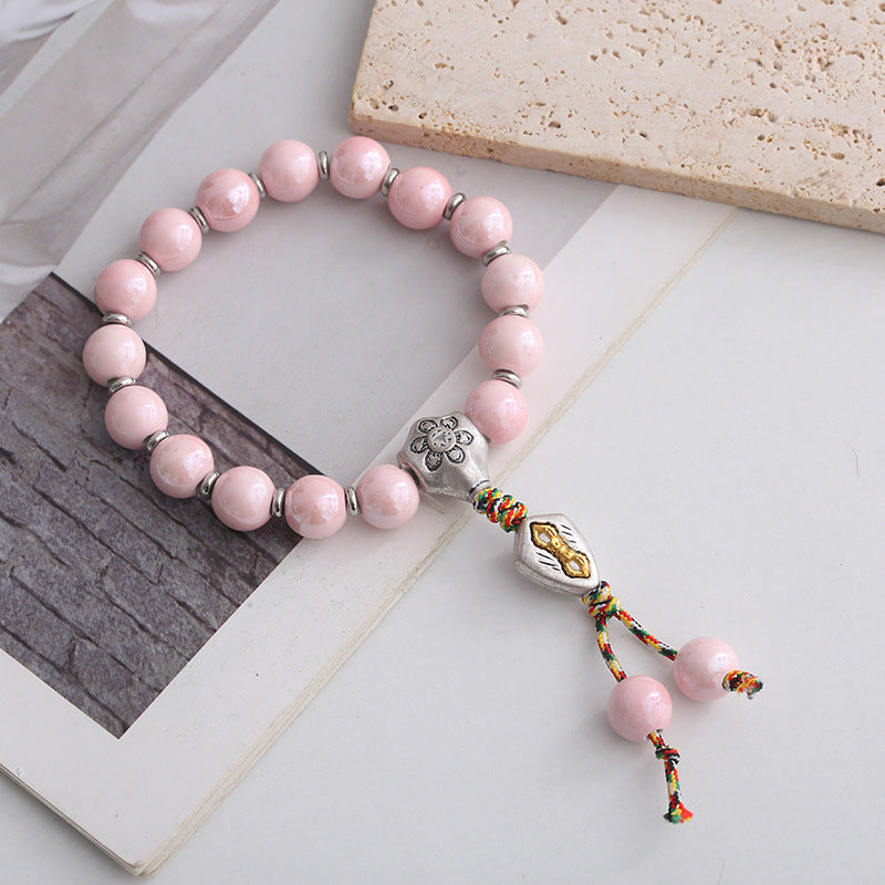 Temple Beijing Yonghe Same Style Incense Ash Glazed Ceramic Buddha Bead Bracelet Six-Word Mantra dy Live Streaming Manufacturer Wholesale