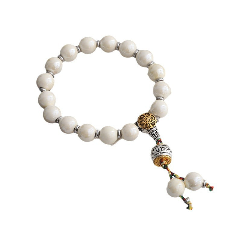 Temple Beijing Yonghe Same Style Incense Ash Glazed Ceramic Buddha Bead Bracelet Six-Word Mantra dy Live Streaming Manufacturer Wholesale
