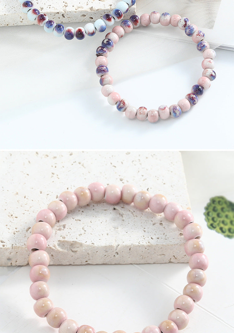 Jingdezhen Ceramic Beaded Bracelet for Women Versatile Artistic Fresh Style Single Circle Manufacturer Source Live Streaming