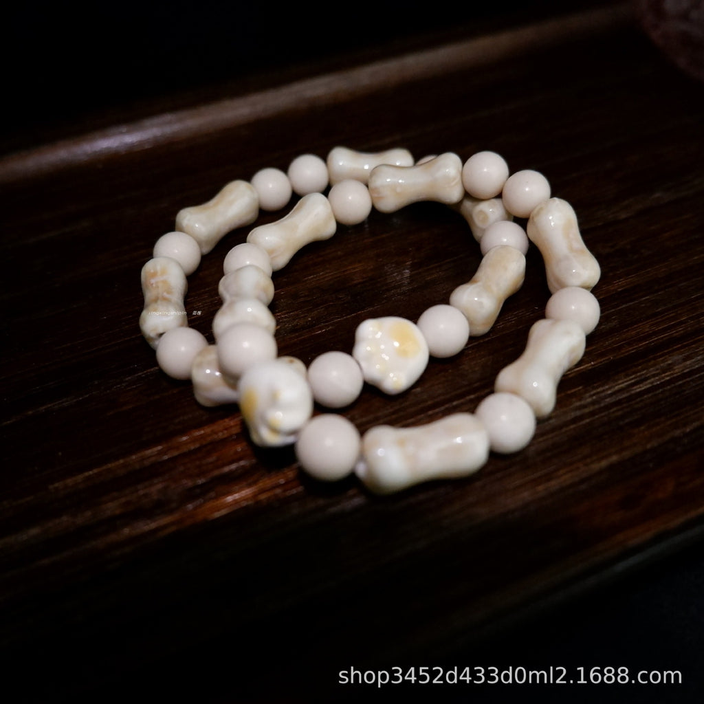 Cross-Border Hot Sale Ceramic Cat Paw Dog Bone Bracelet Natural Stone Spacer Beads Non-Fading Couple Style Versatile Bracelet for Women