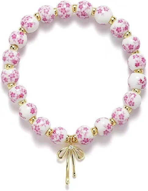 Amazon Blue and White Porcelain Beaded Bracelet MAMA Vintage Blue and White Porcelain Beads Gold Beads Elastic Bracelet