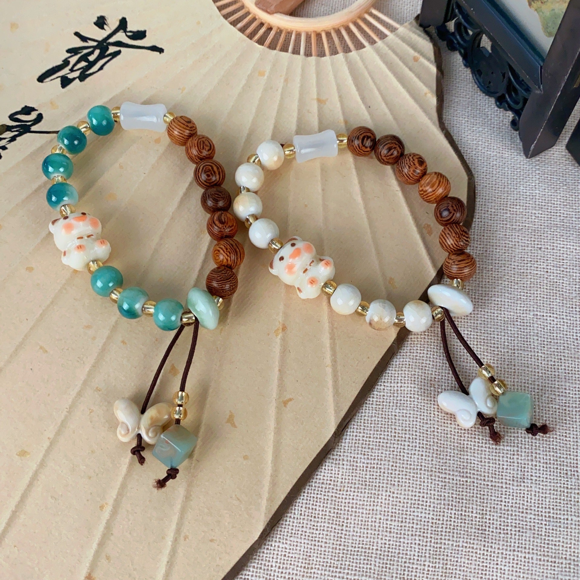 New Chinese Style Ceramic Wooden Bead Bracelet for Women, Ancient Style Zen Beaded Bracelet, Niche Design, Personalized Versatile Hand Accessories