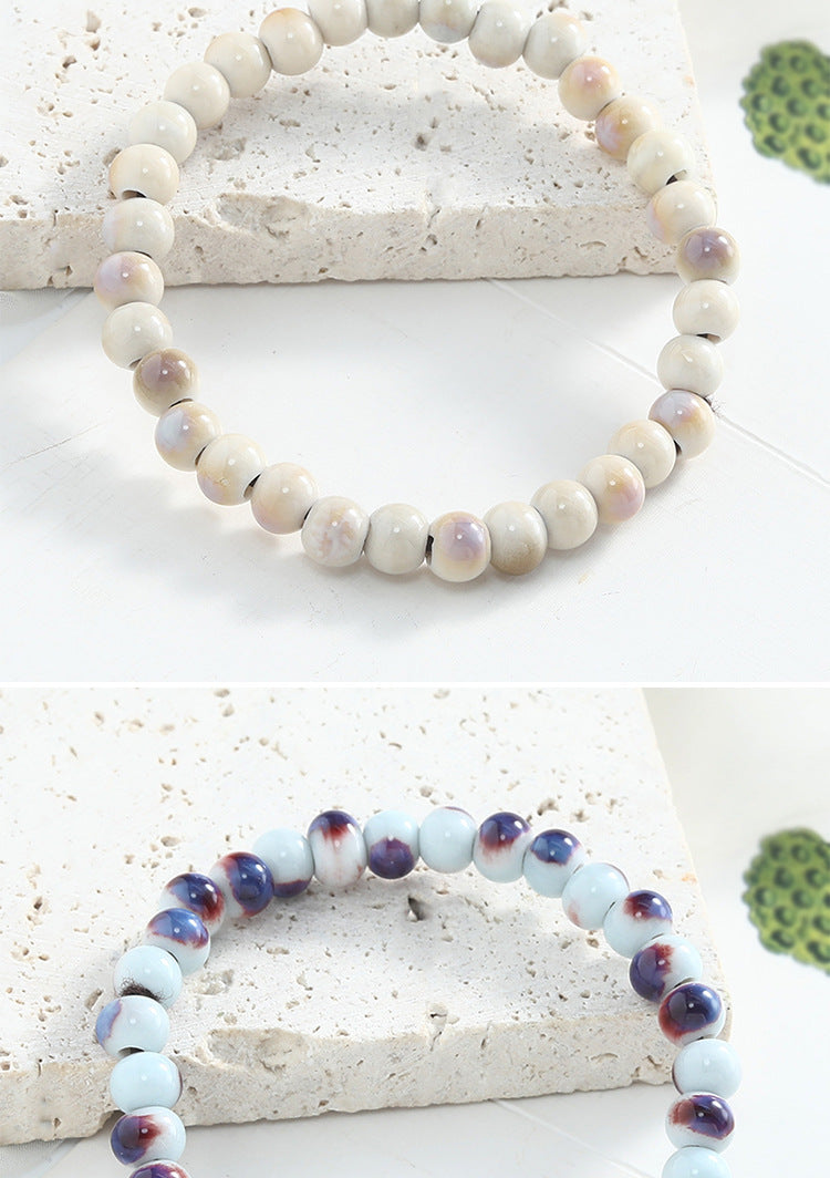 Jingdezhen Ceramic Beaded Bracelet for Women Versatile Artistic Fresh Style Single Circle Manufacturer Source Live Streaming