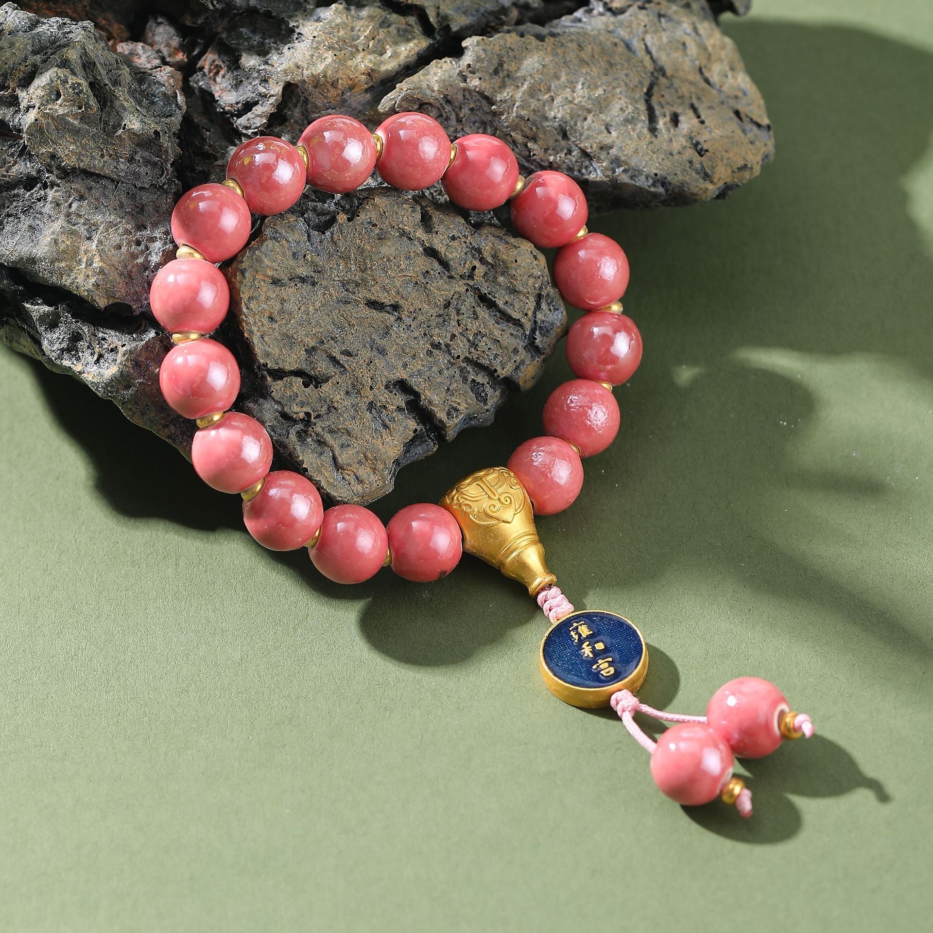 Temple Beijing Yonghe Same Style Incense Ash Glazed Ceramic Buddha Bead Bracelet Six-Word Mantra dy Live Streaming Manufacturer Wholesale
