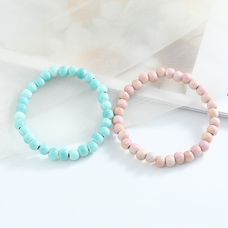 Jingdezhen Ceramic Beaded Bracelet for Women Versatile Artistic Fresh Style Single Circle Manufacturer Source Live Streaming