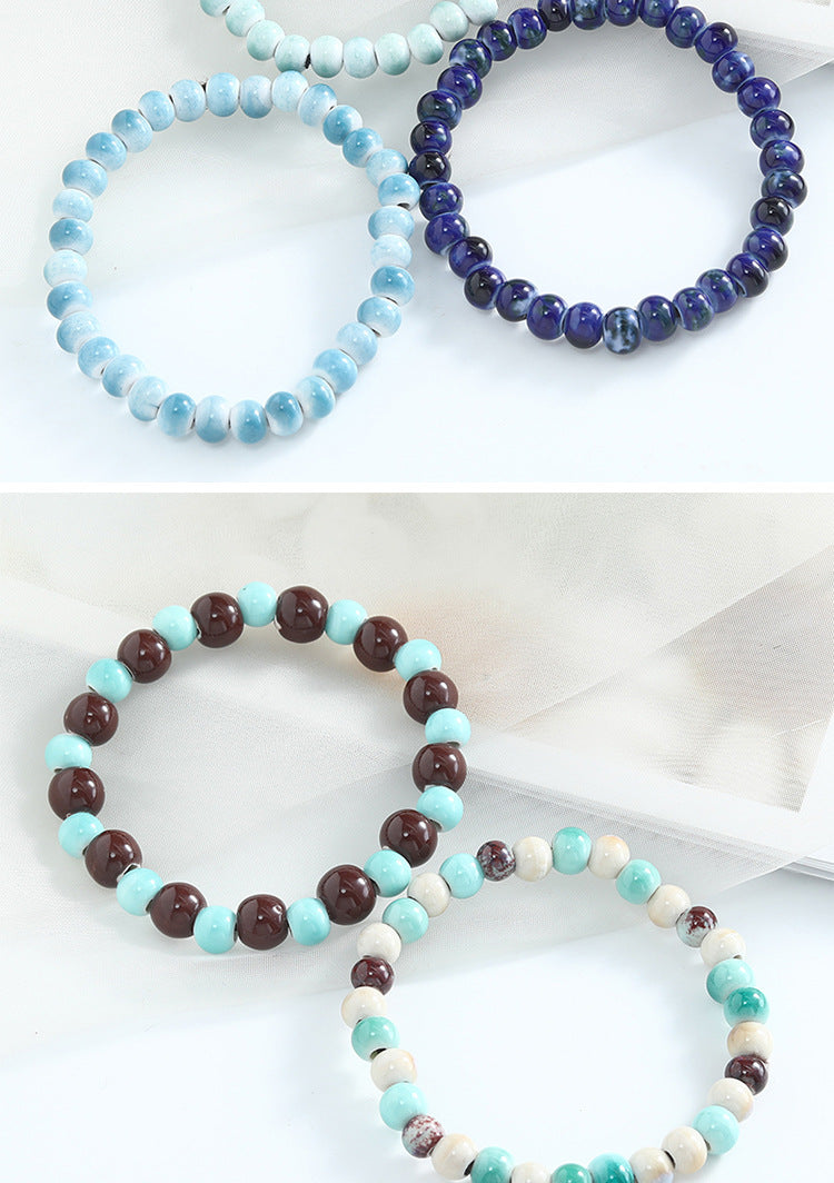 Jingdezhen Ceramic Beaded Bracelet for Women Versatile Artistic Fresh Style Single Circle Manufacturer Source Live Streaming