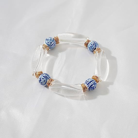 Colorful Acrylic Bead Elastic Cord Bracelet Summer Beach Women's Stacked Thick Bamboo Tube Bracelet Friendship Bracelet Jewelry