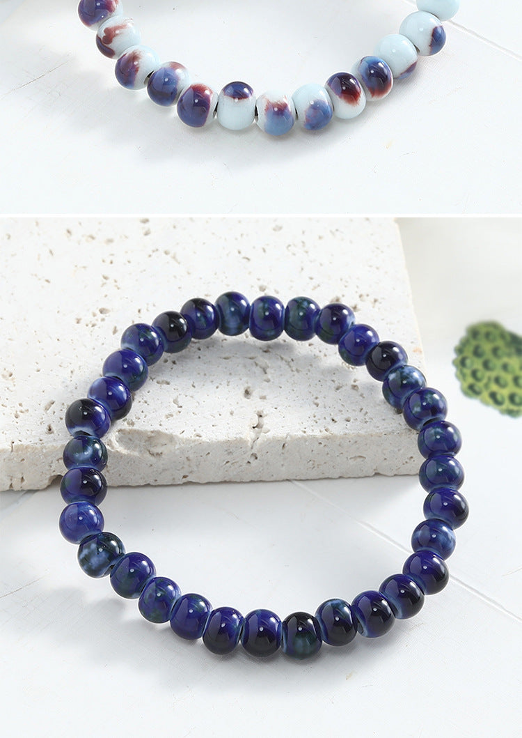 Jingdezhen Ceramic Beaded Bracelet for Women Versatile Artistic Fresh Style Single Circle Manufacturer Source Live Streaming