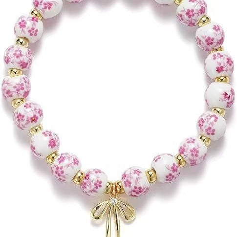 Amazon Blue and White Porcelain Beaded Bracelet MAMA Vintage Blue and White Porcelain Beads Gold Beads Elastic Bracelet
