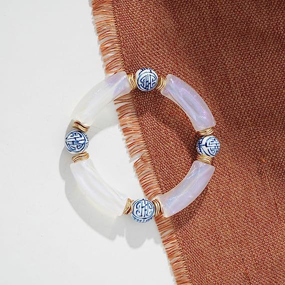 Colorful Acrylic Bead Elastic Cord Bracelet Summer Beach Women's Stacked Thick Bamboo Tube Bracelet Friendship Bracelet Jewelry