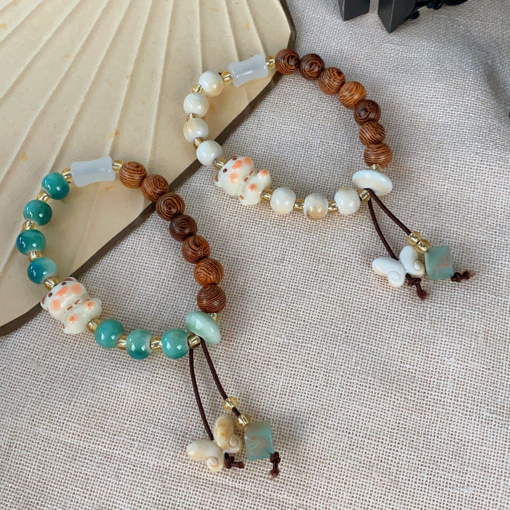 New Chinese Style Ceramic Wooden Bead Bracelet for Women, Ancient Style Zen Beaded Bracelet, Niche Design, Personalized Versatile Hand Accessories