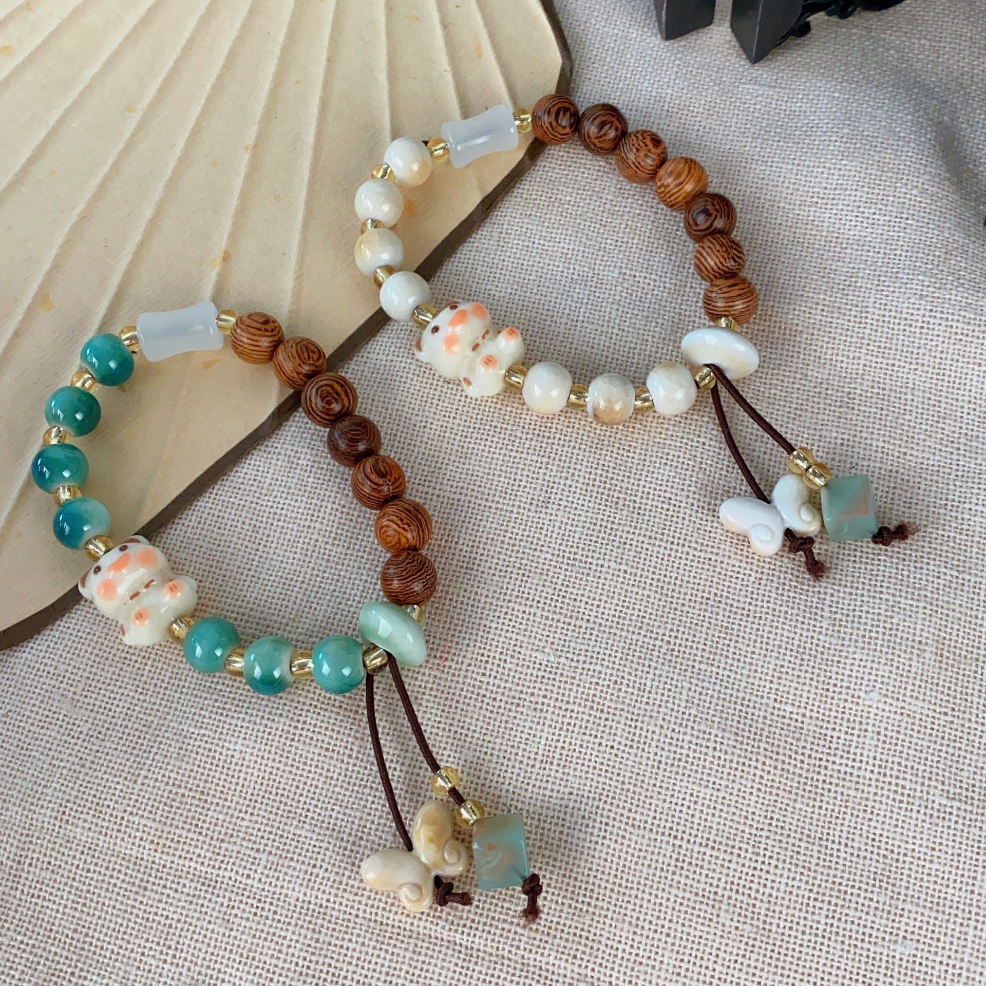 New Chinese Style Ceramic Wooden Bead Bracelet for Women, Ancient Style Zen Beaded Bracelet, Niche Design, Personalized Versatile Hand Accessories