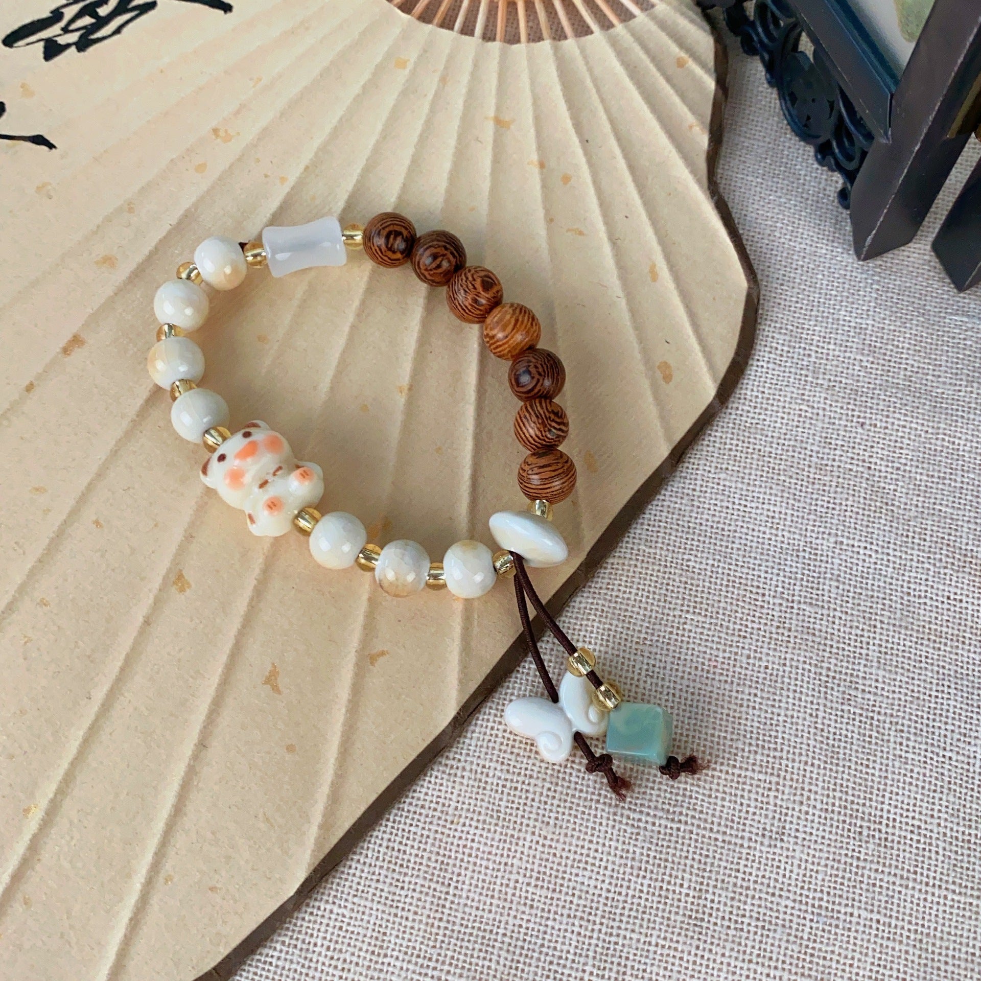 New Chinese Style Ceramic Wooden Bead Bracelet for Women, Ancient Style Zen Beaded Bracelet, Niche Design, Personalized Versatile Hand Accessories
