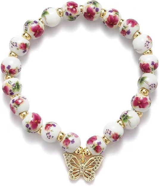 Amazon Blue and White Porcelain Beaded Bracelet MAMA Vintage Blue and White Porcelain Beads Gold Beads Elastic Bracelet