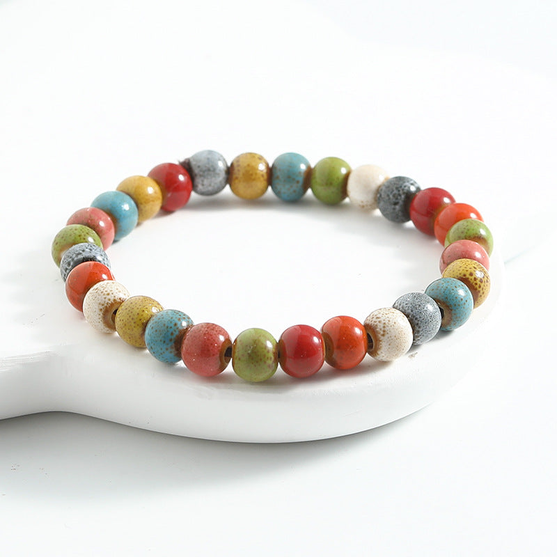 Jingdezhen Ceramic Beaded Bracelet for Women Versatile Artistic Fresh Style Single Circle Manufacturer Source Live Streaming