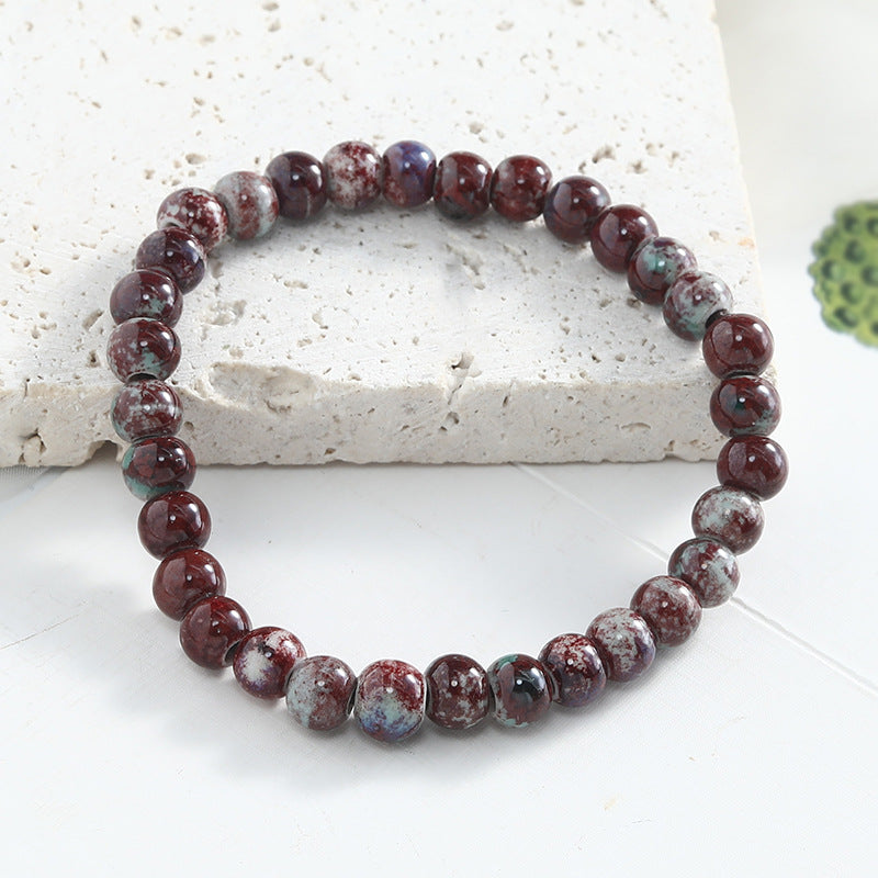Jingdezhen Ceramic Beaded Bracelet for Women Versatile Artistic Fresh Style Single Circle Manufacturer Source Live Streaming