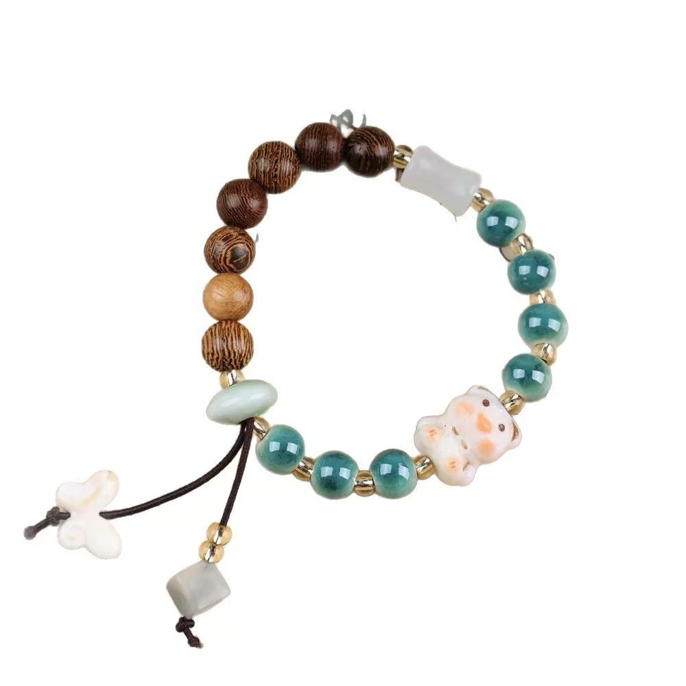New Chinese Style Ceramic Wooden Bead Bracelet for Women, Ancient Style Zen Beaded Bracelet, Niche Design, Personalized Versatile Hand Accessories