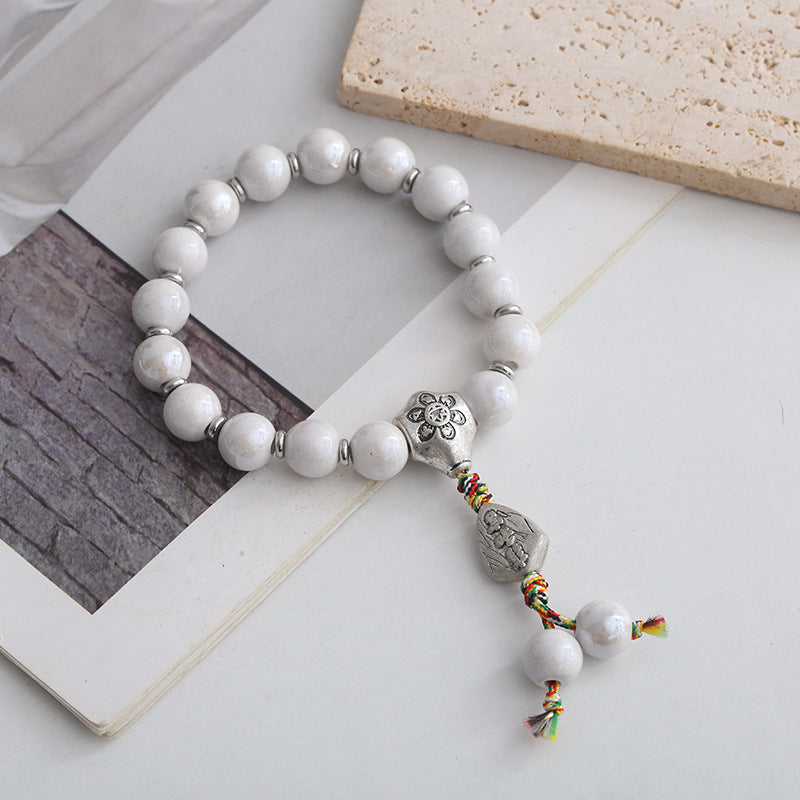 Temple Beijing Yonghe Same Style Incense Ash Glazed Ceramic Buddha Bead Bracelet Six-Word Mantra dy Live Streaming Manufacturer Wholesale