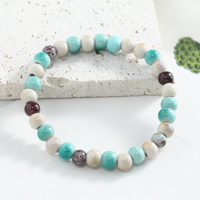 Jingdezhen Ceramic Beaded Bracelet for Women Versatile Artistic Fresh Style Single Circle Manufacturer Source Live Streaming