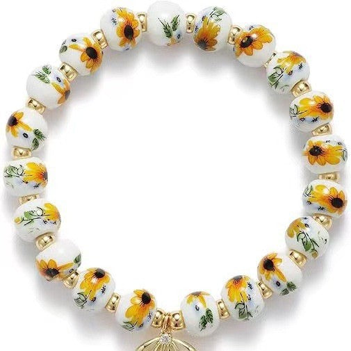 Amazon Blue and White Porcelain Beaded Bracelet MAMA Vintage Blue and White Porcelain Beads Gold Beads Elastic Bracelet