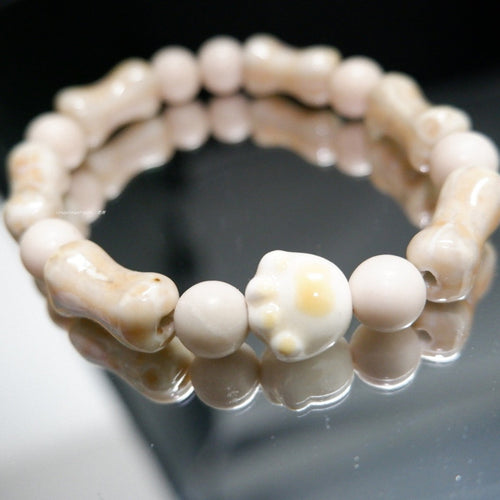 Cross-Border Hot Sale Ceramic Cat Paw Dog Bone Bracelet Natural Stone Spacer Beads Non-Fading Couple Style Versatile Bracelet for Women