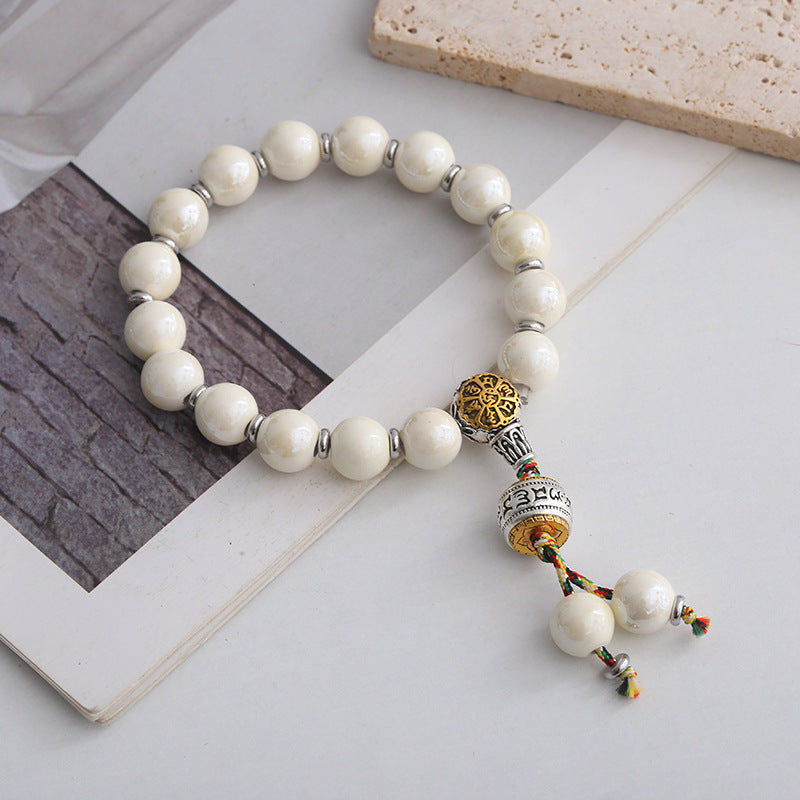 Temple Beijing Yonghe Same Style Incense Ash Glazed Ceramic Buddha Bead Bracelet Six-Word Mantra dy Live Streaming Manufacturer Wholesale