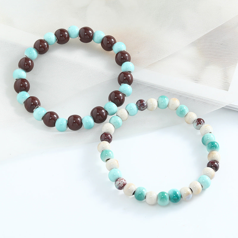 Jingdezhen Ceramic Beaded Bracelet for Women Versatile Artistic Fresh Style Single Circle Manufacturer Source Live Streaming