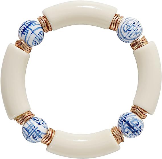 Colorful Acrylic Bead Elastic Cord Bracelet Summer Beach Women's Stacked Thick Bamboo Tube Bracelet Friendship Bracelet Jewelry