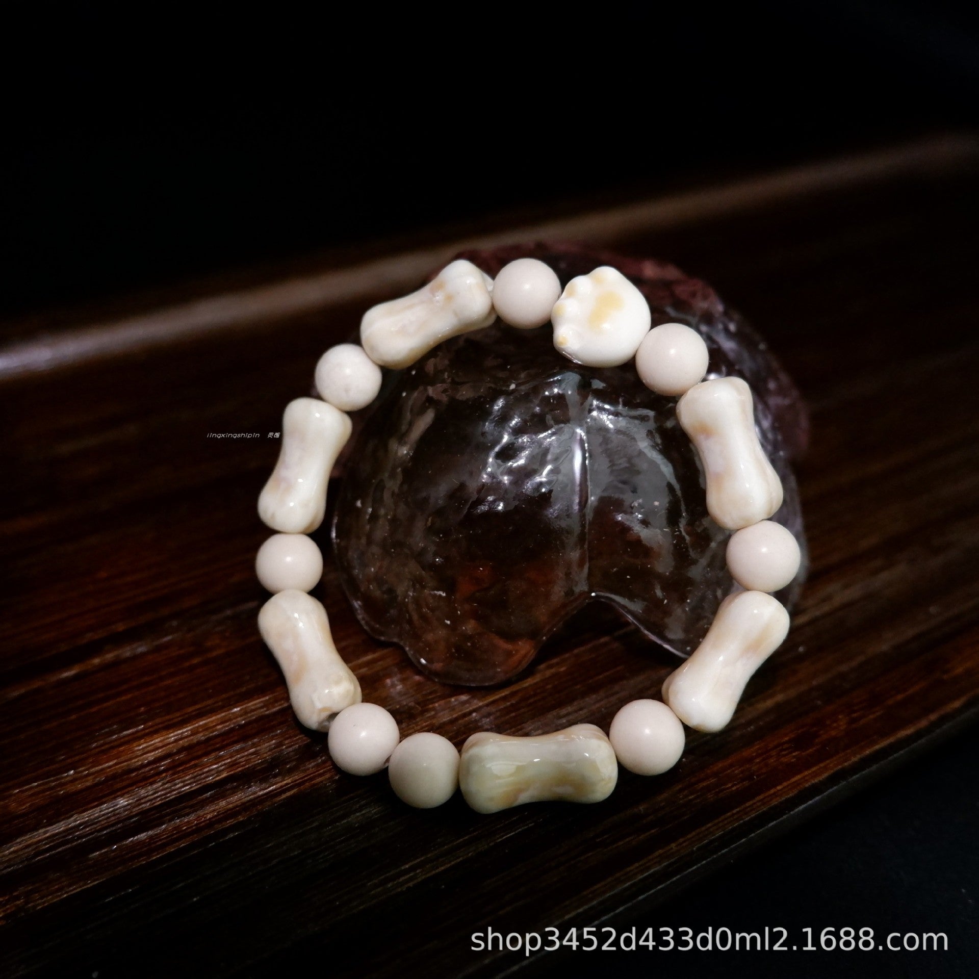 Cross-Border Hot Sale Ceramic Cat Paw Dog Bone Bracelet Natural Stone Spacer Beads Non-Fading Couple Style Versatile Bracelet for Women