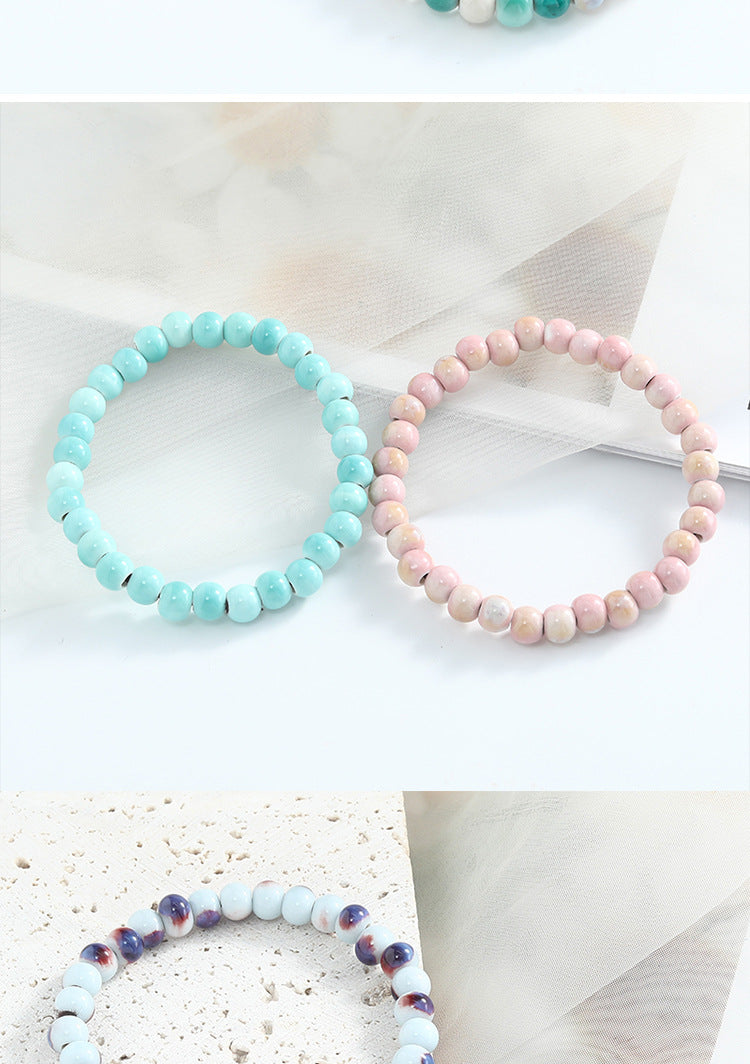 Jingdezhen Ceramic Beaded Bracelet for Women Versatile Artistic Fresh Style Single Circle Manufacturer Source Live Streaming