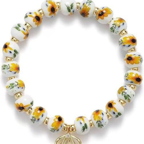 Amazon Blue and White Porcelain Beaded Bracelet MAMA Vintage Blue and White Porcelain Beads Gold Beads Elastic Bracelet