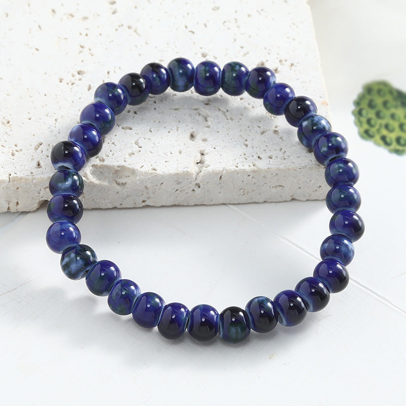 Jingdezhen Ceramic Beaded Bracelet for Women Versatile Artistic Fresh Style Single Circle Manufacturer Source Live Streaming
