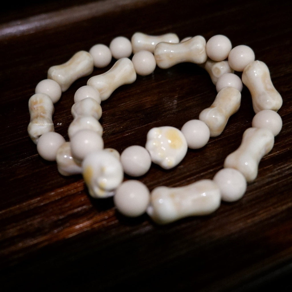 Cross-Border Hot Sale Ceramic Cat Paw Dog Bone Bracelet Natural Stone Spacer Beads Non-Fading Couple Style Versatile Bracelet for Women