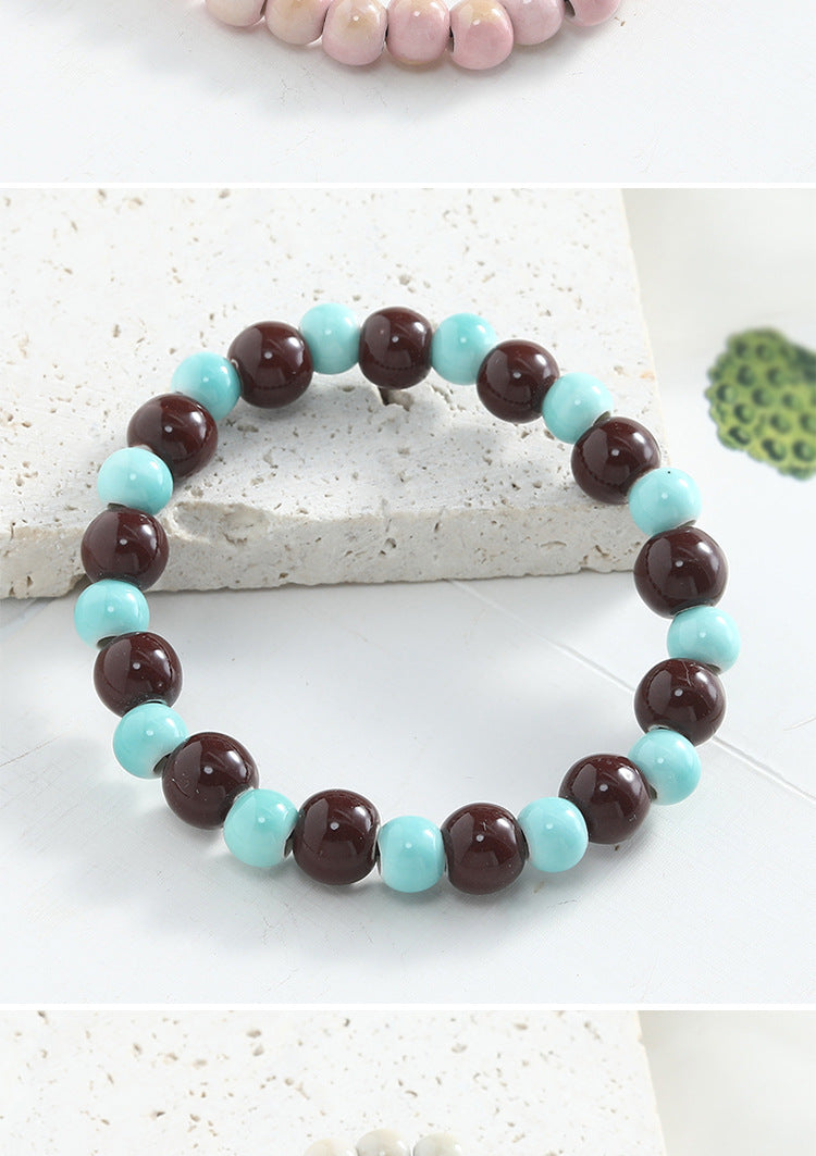 Jingdezhen Ceramic Beaded Bracelet for Women Versatile Artistic Fresh Style Single Circle Manufacturer Source Live Streaming