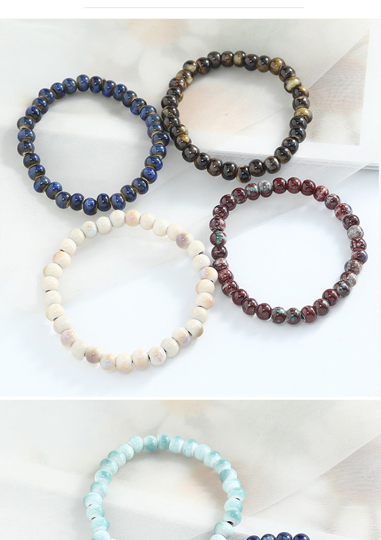 Jingdezhen Ceramic Beaded Bracelet for Women Versatile Artistic Fresh Style Single Circle Manufacturer Source Live Streaming
