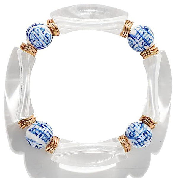 Colorful Acrylic Bead Elastic Cord Bracelet Summer Beach Women's Stacked Thick Bamboo Tube Bracelet Friendship Bracelet Jewelry