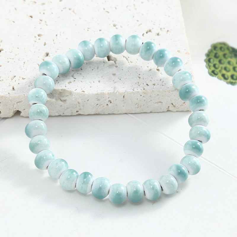 Jingdezhen Ceramic Beaded Bracelet for Women Versatile Artistic Fresh Style Single Circle Manufacturer Source Live Streaming