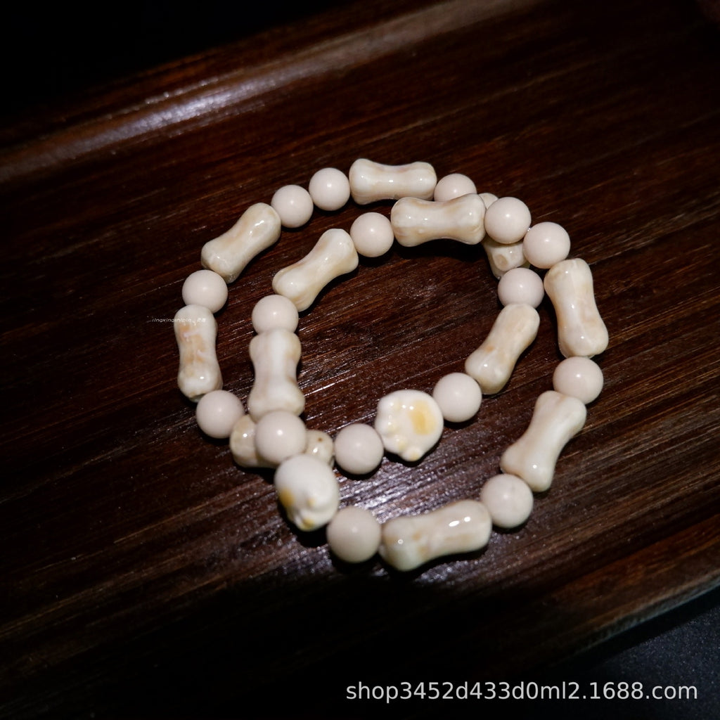 Cross-Border Hot Sale Ceramic Cat Paw Dog Bone Bracelet Natural Stone Spacer Beads Non-Fading Couple Style Versatile Bracelet for Women