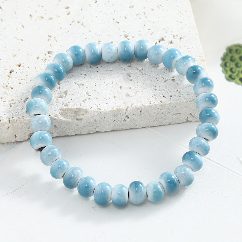Jingdezhen Ceramic Beaded Bracelet for Women Versatile Artistic Fresh Style Single Circle Manufacturer Source Live Streaming