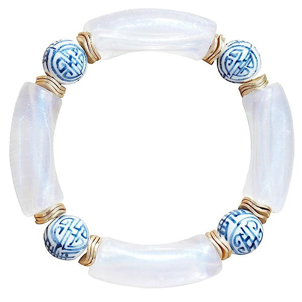 Colorful Acrylic Bead Elastic Cord Bracelet Summer Beach Women's Stacked Thick Bamboo Tube Bracelet Friendship Bracelet Jewelry