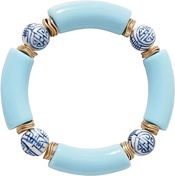 Colorful Acrylic Bead Elastic Cord Bracelet Summer Beach Women's Stacked Thick Bamboo Tube Bracelet Friendship Bracelet Jewelry