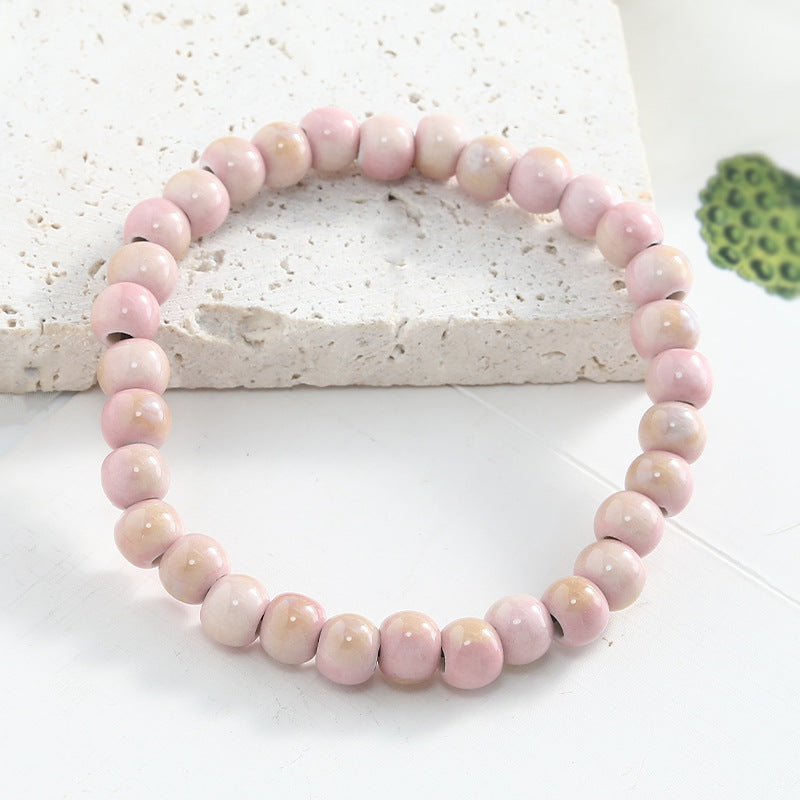 Jingdezhen Ceramic Beaded Bracelet for Women Versatile Artistic Fresh Style Single Circle Manufacturer Source Live Streaming