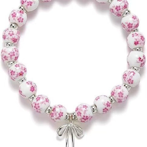 Amazon Blue and White Porcelain Beaded Bracelet MAMA Vintage Blue and White Porcelain Beads Gold Beads Elastic Bracelet