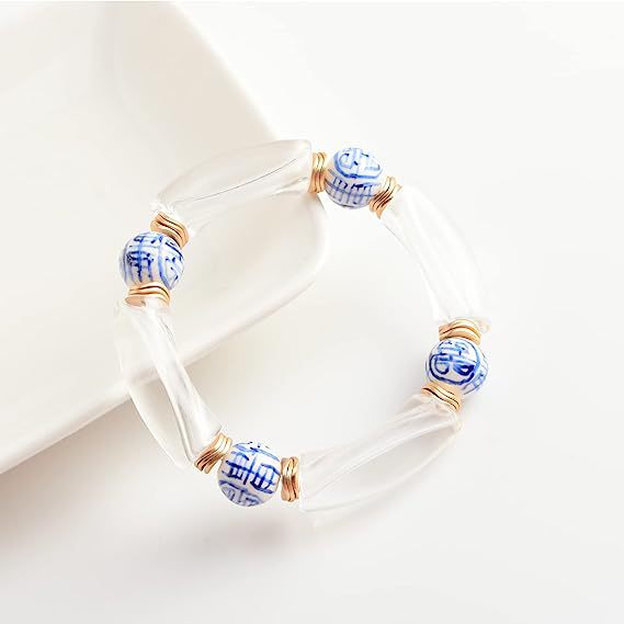 Colorful Acrylic Bead Elastic Cord Bracelet Summer Beach Women's Stacked Thick Bamboo Tube Bracelet Friendship Bracelet Jewelry