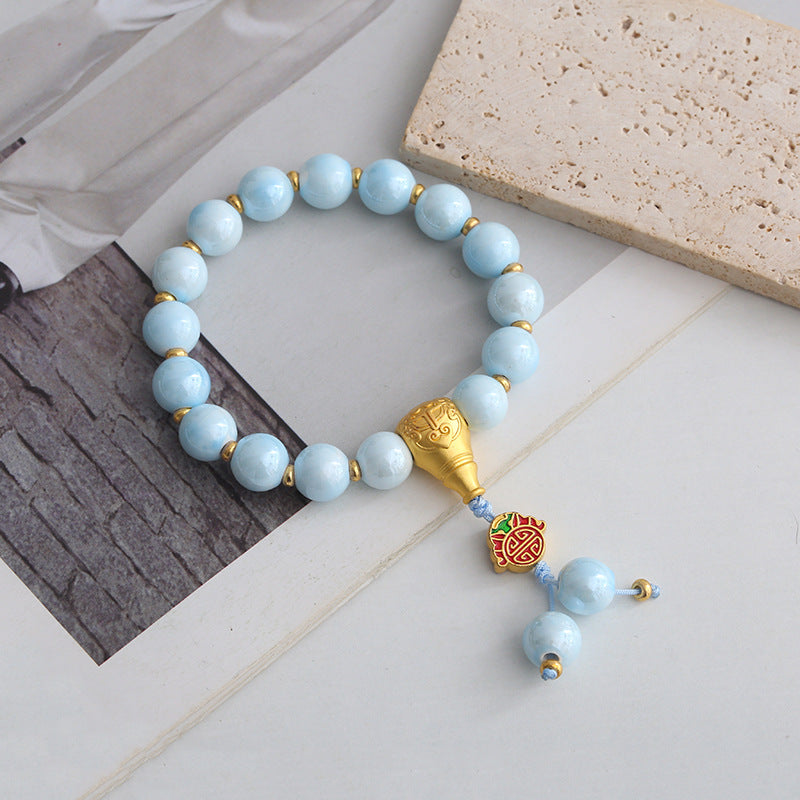 Temple Beijing Yonghe Same Style Incense Ash Glazed Ceramic Buddha Bead Bracelet Six-Word Mantra dy Live Streaming Manufacturer Wholesale