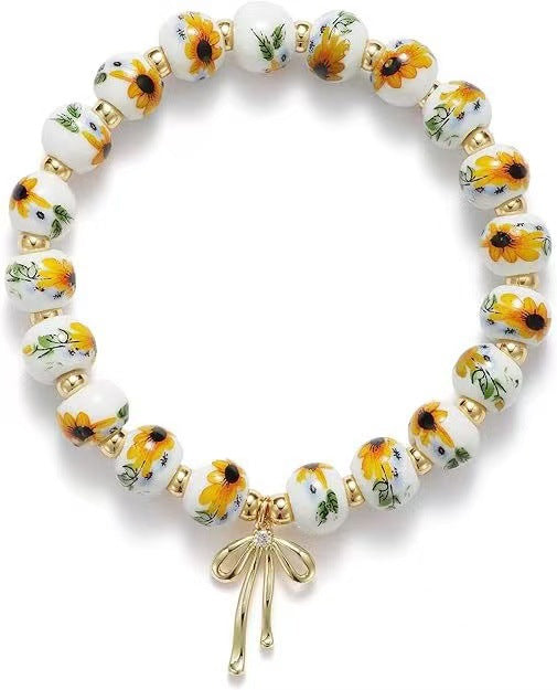 Amazon Blue and White Porcelain Beaded Bracelet MAMA Vintage Blue and White Porcelain Beads Gold Beads Elastic Bracelet