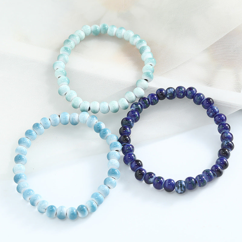 Jingdezhen Ceramic Beaded Bracelet for Women Versatile Artistic Fresh Style Single Circle Manufacturer Source Live Streaming